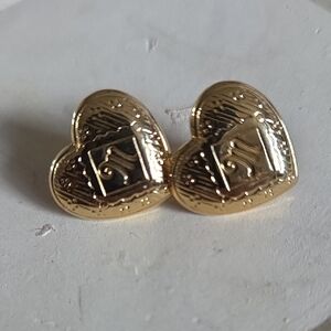 Vintage Avon Goldplated Heart Shaped Pierced Earring With Monogram M